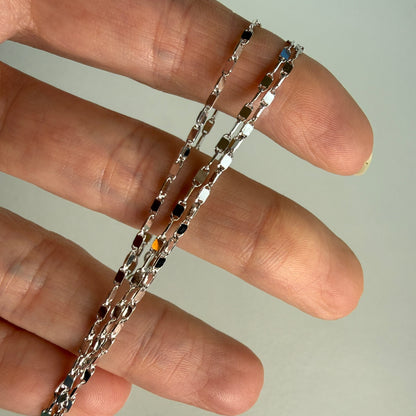 20" Solid 14K White Gold Italian Mirror Bar Link Chain, 3.65 g
