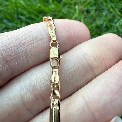 7" Italian Solid 9K Yellow Gold UnoAerre Figaro Bar Link Bracelet, 3.61 g