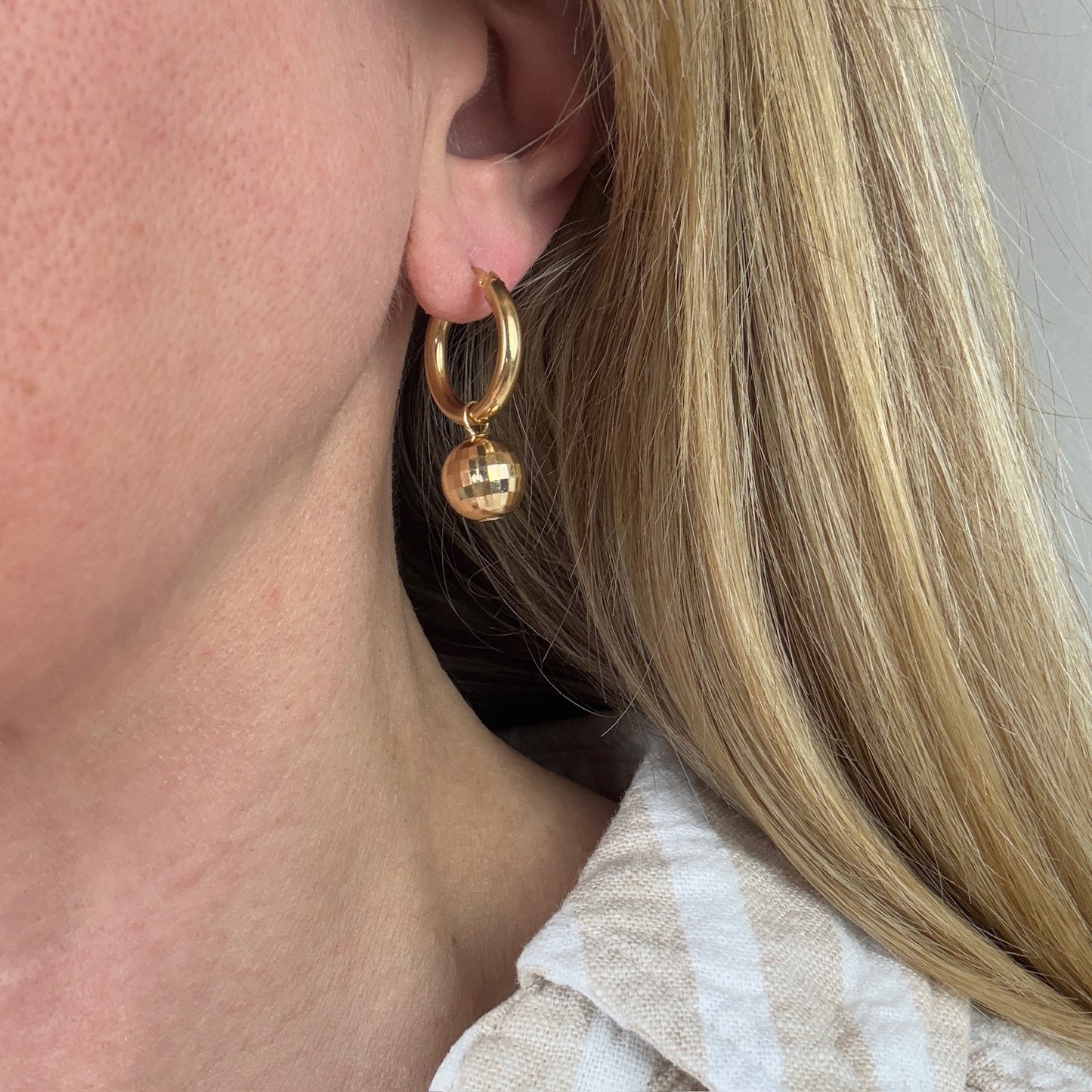 Estate 14k Solid Yellow Gold Hoop with Removable Disco Ball Earrings
