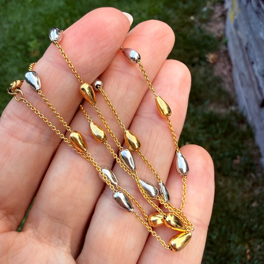 17" Solid 14K Two-Tone Gold Beaded Satellite Station Chain, 5 g