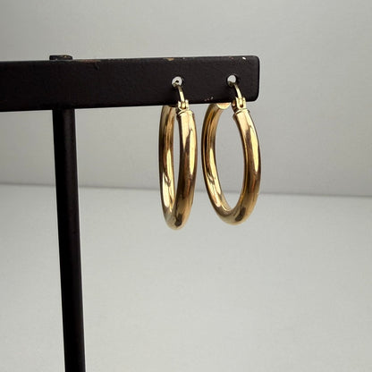 14k Solid Yellow Gold Classic Mid-size Hoop Earrings, 2.27 g