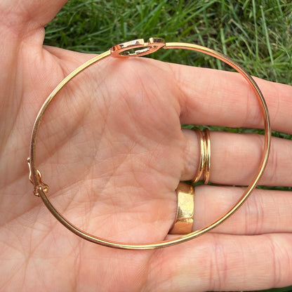 Italian 14K Rose Gold Solid Bangle Bracelet with Geometric Open Circle Detail, 5 g