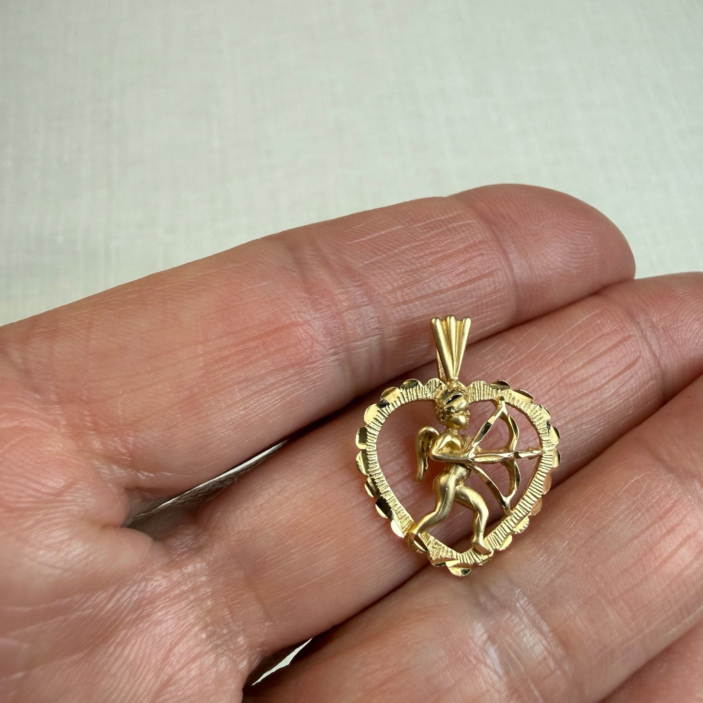 Solid 14K Yellow Gold Michael Anthony Gold Cupid Heart Pendant, 1.64 grams