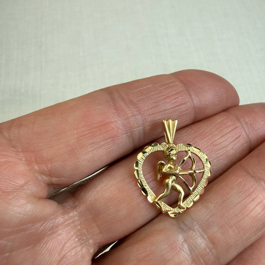 Solid 14K Yellow Gold Michael Anthony Gold Cupid Heart Pendant, 1.64 grams