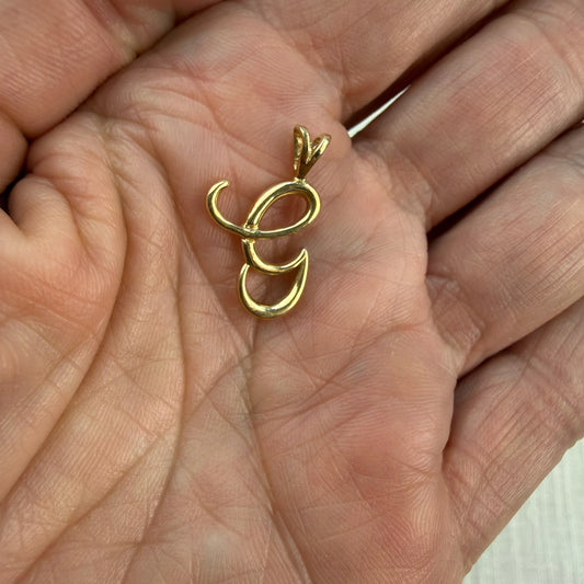 Solid 14K Yellow Gold Script letter "G" Initial Pendant, 1.05 grams