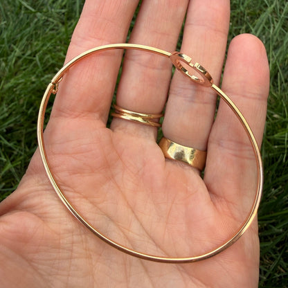 Italian 14K Rose Gold Solid Bangle Bracelet with Geometric Open Circle Detail, 5 g