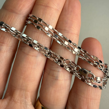 20" Solid 14K White Gold Italian Mirror Bar Link Chain, 3.65 g