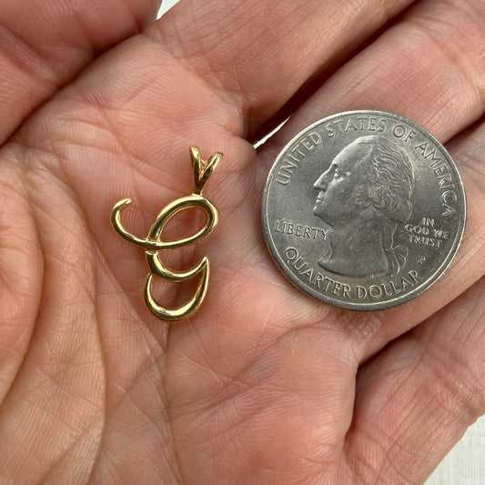 Solid 14K Yellow Gold Script letter "G" Initial Pendant, 1.05 grams