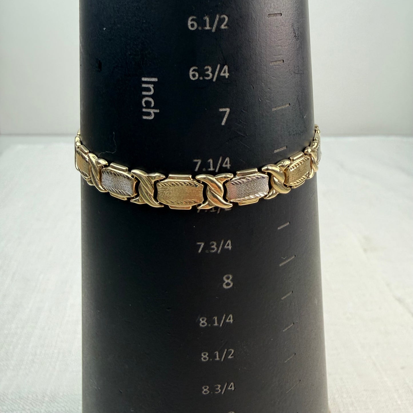 Vintage Solid 10K Two-tone Rectangular Link Bracelet, 7.25"