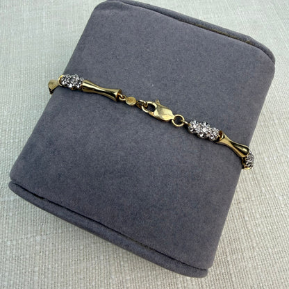 Vintage Solid Two-tone 10K Bow-tie Diamond Bracelet, 7"