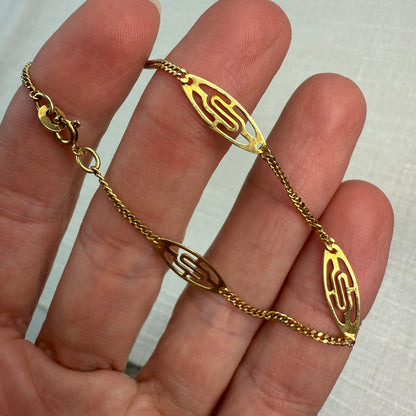 6.5+" Solid 14K Yellow Gold Italian UNOARRE Station Link Bracelet, 2.0 g