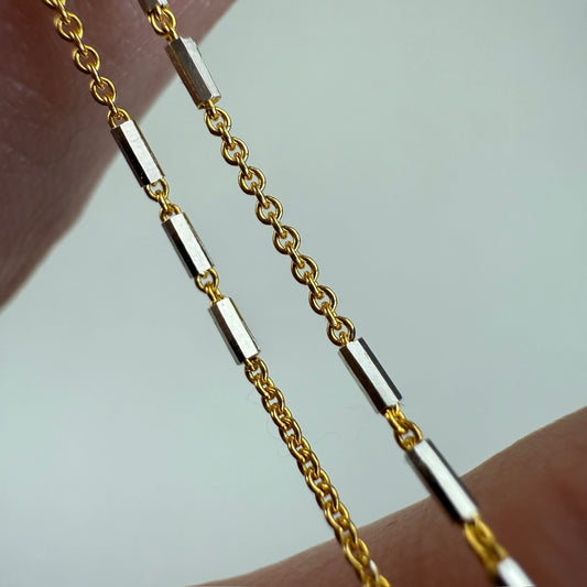 18" Two-tone Solid 14K Gold Bar and Cable Link Chain, 2.05 g