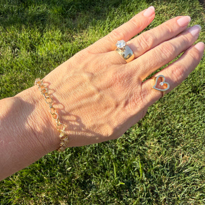6.75" Vintage Solid 14K Yellow Gold Triple Circle Link Bracelet, 7.58 g