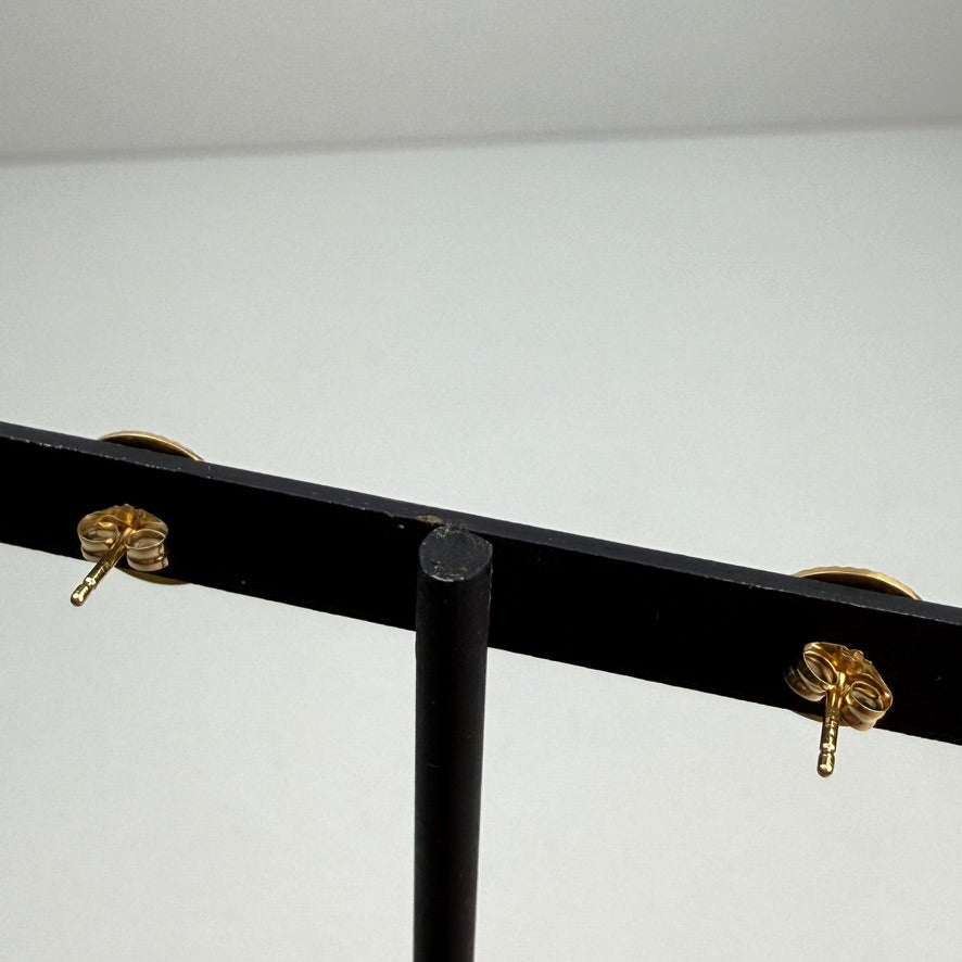 Estate 14k Solid Yellow Gold Small Engine-turned Stud Earrings, 1.6 g