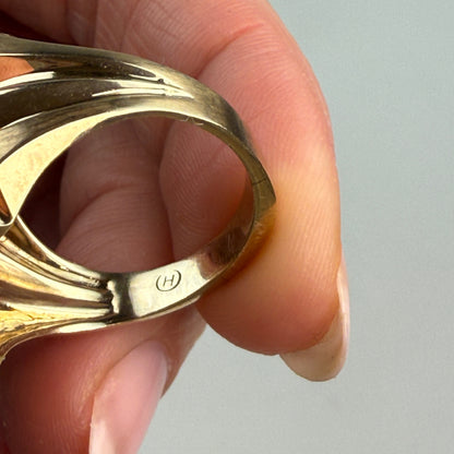 Vintage Solid 10K Yellow Gold and Tiger's Eye Double Soldier with Ring, Size 8.75