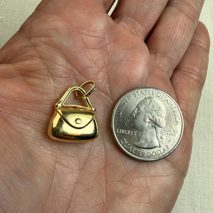 Solid 14K Yellow Gold Dimensional Purse Pendant/Charm, 1.77 grams