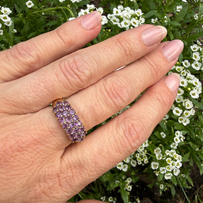 Solid 10K Yellow Gold Multi-Stone Amethyst Cluster Ring, Size 6.75