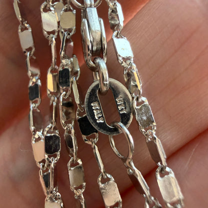20" Solid 14K White Gold Italian Mirror Bar Link Chain, 3.65 g