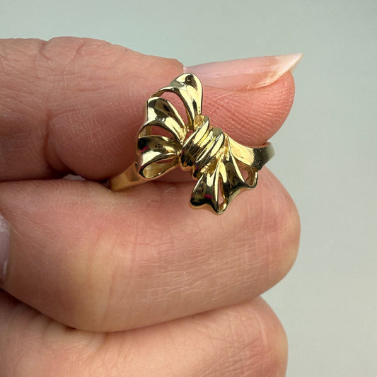 14K Solid Yellow Gold Bow Ring – Size 7.75
