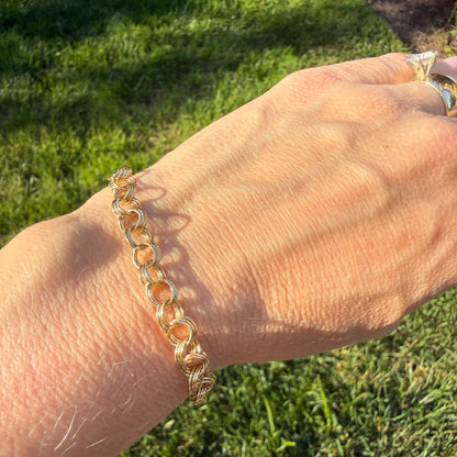 6.75" Vintage Solid 14K Yellow Gold Triple Circle Link Bracelet, 7.58 g