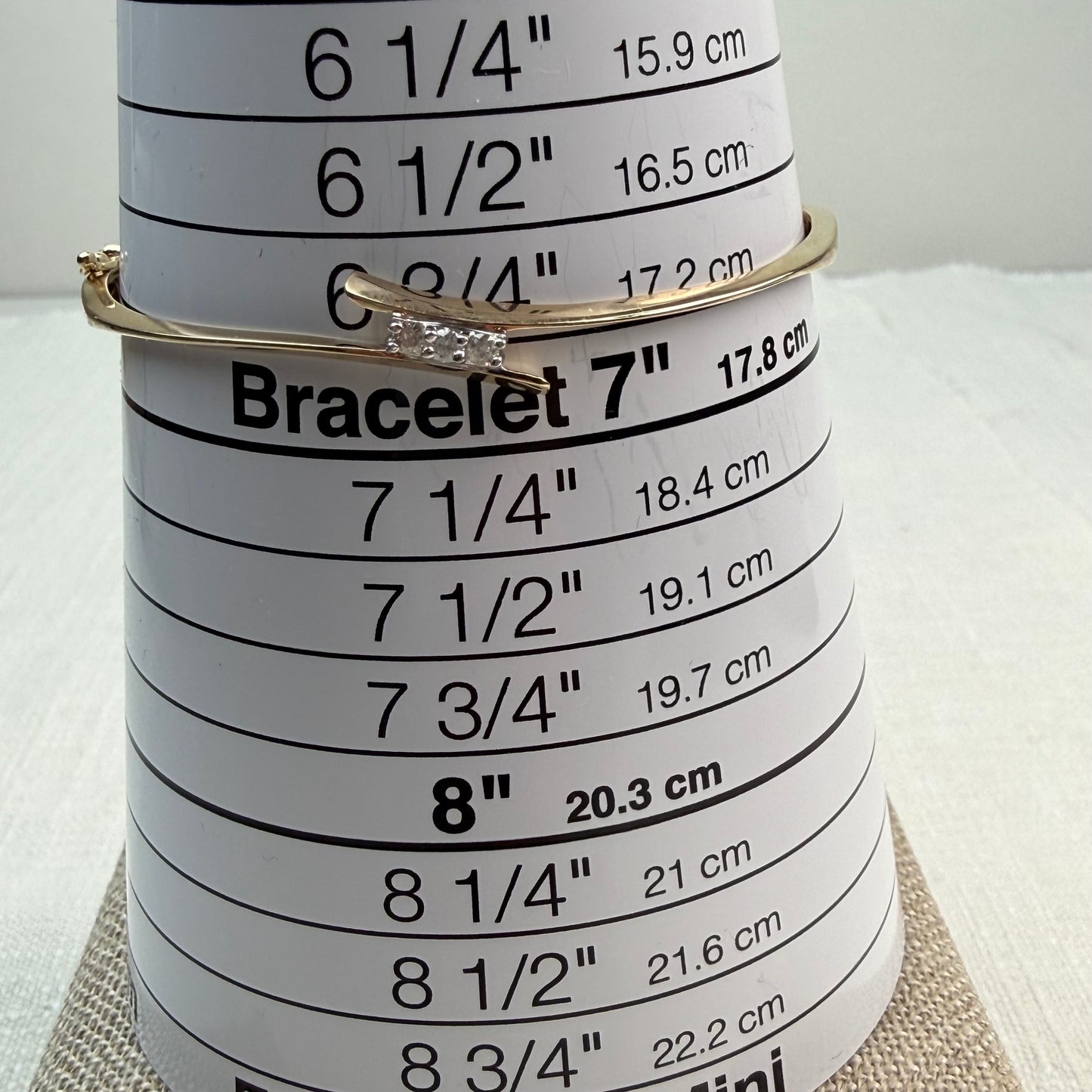 Solid 10K Yellow Gold 3 Diamond Oval Bangle, 6.75"
