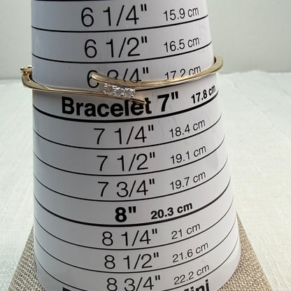 Solid 10K Yellow Gold 3 Diamond Oval Bangle, 6.75"