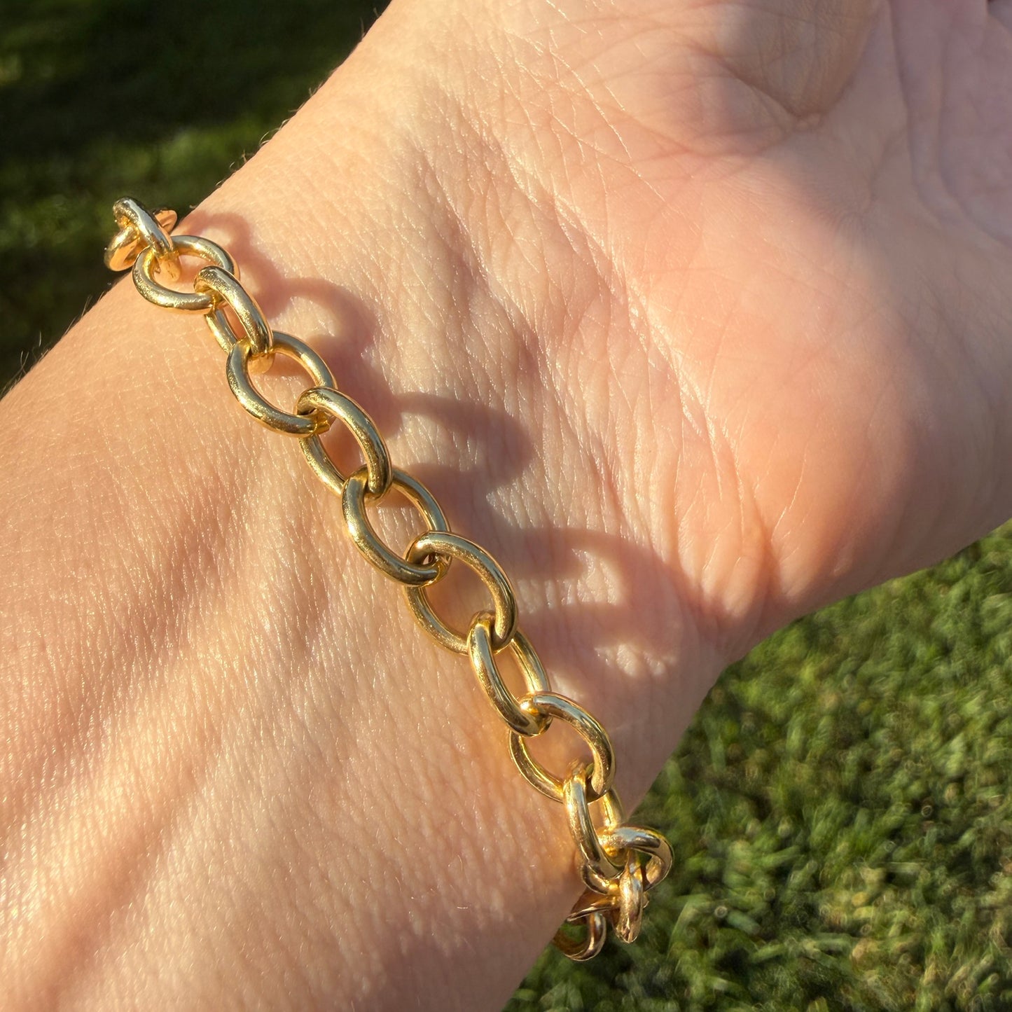 7.25+" Solid 14k Yellow Gold Oval Link Bracelet with Heart Charm Bracelet, 6.28 g