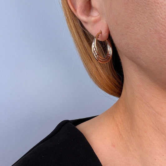 Italian 14k Solid Two-tone Gold Hoop Earrings, 1.85 g