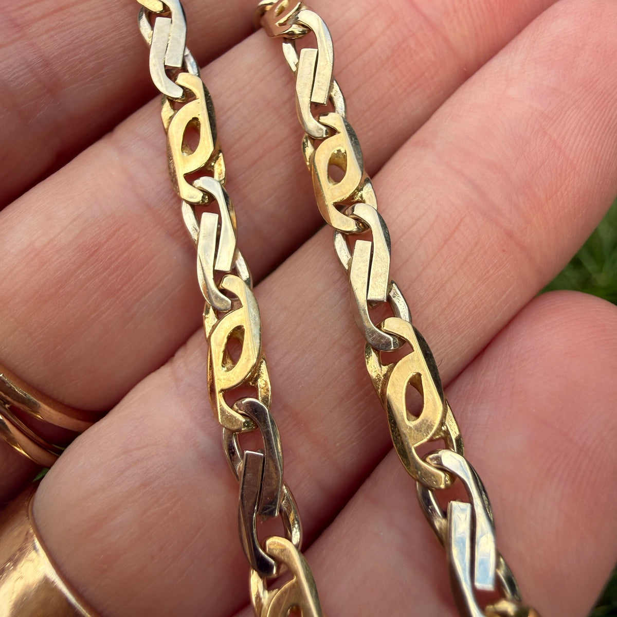 7.5" Italian Solid 14K Two-Tone Gold Open Link Bracelet, 7.68 g