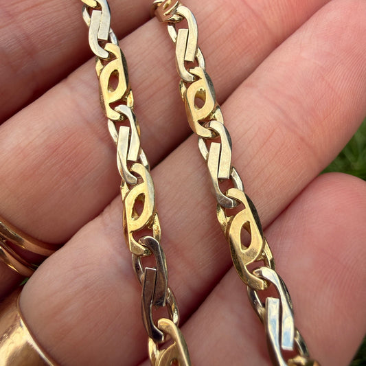 7.5" Italian Solid 14K Two-Tone Gold Open Link Bracelet, 7.68 g