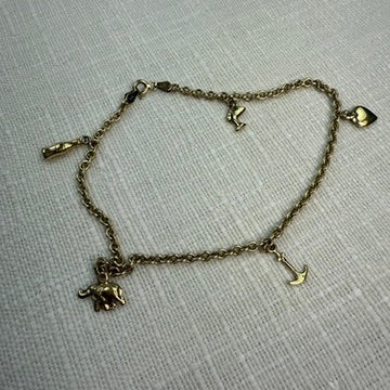 9.25" Italian 10K Solid Yellow Gold Charm Bracelet/Anklet, 5.1 grams