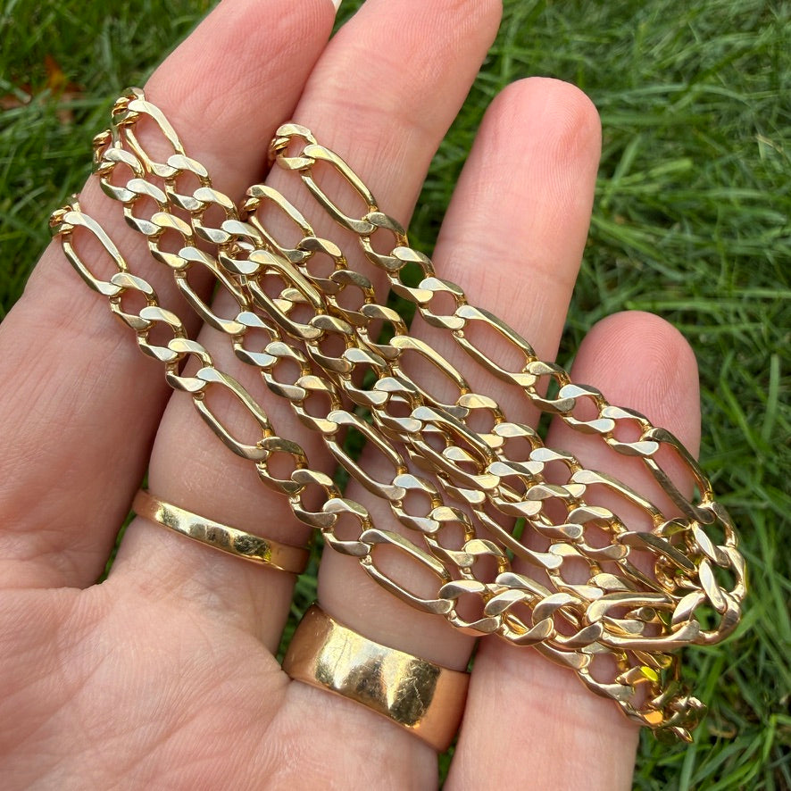 22.25" Italian Solid 14K Yellow Gold Classic Figaro Chain, 16.36 g