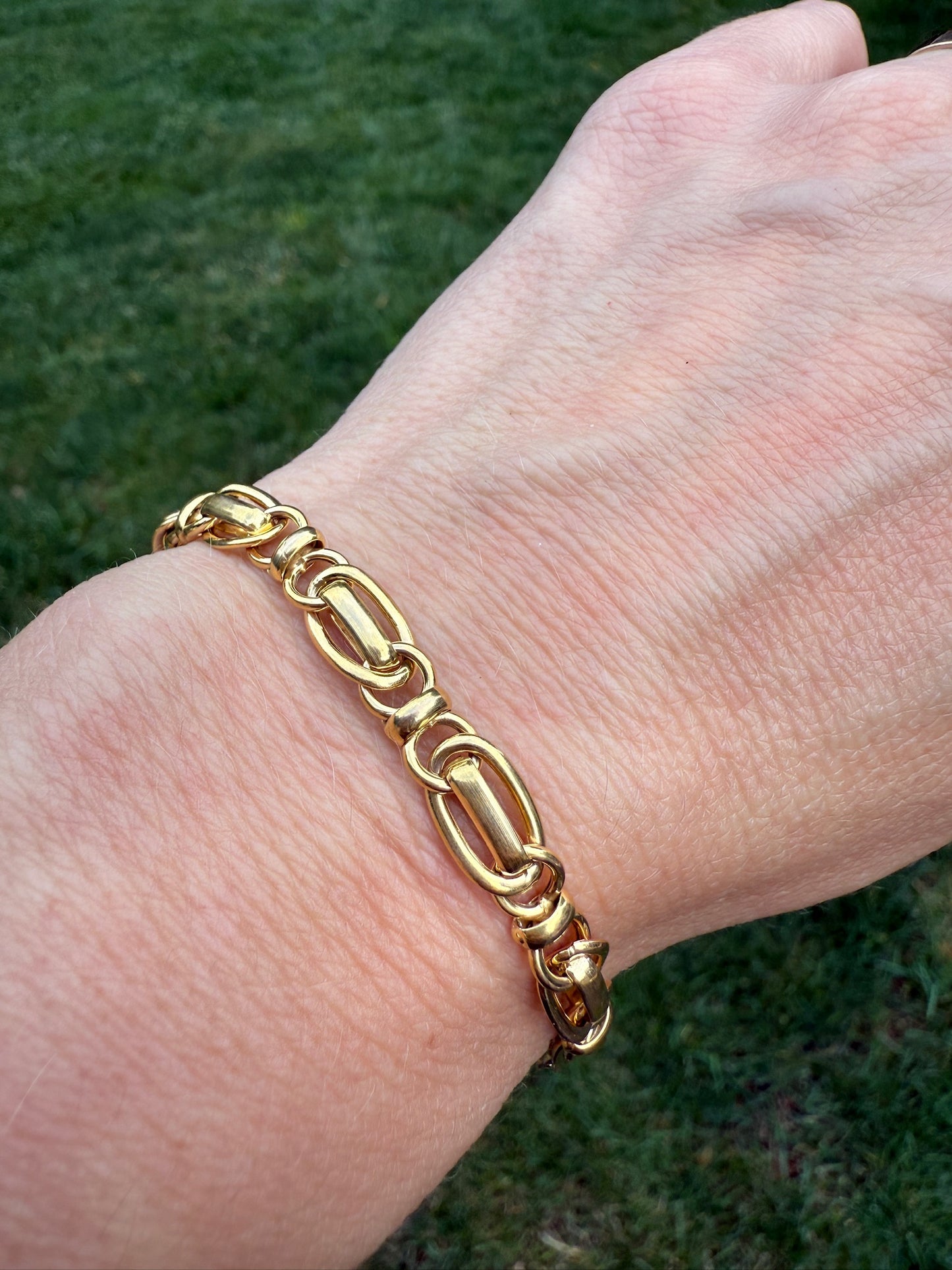 7.5" Italian Solid 14K Yellow Gold Fancy Link Bracelet, 5.75 g