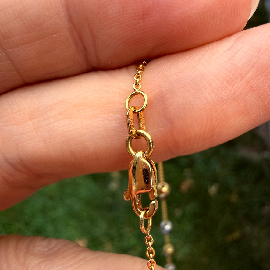 17" Solid 14K Two-Tone Gold Beaded Satellite Station Chain, 5 g