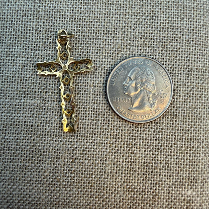 Solid 14K Yellow Gold Openwork Filigree Style Cross, 1.3g