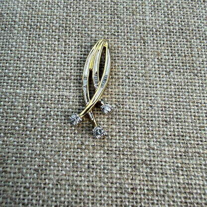 Solid 10K Yellow and White Gold Diamond Baguette and Round Diamond Pendant, 2.32 grams