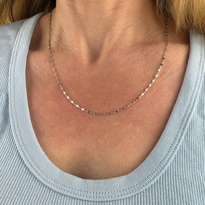 20" Solid 14K White Gold Italian Mirror Bar Link Chain, 3.65 g