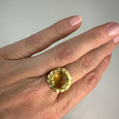 14K Solid Yellow Gold 14K Yellow Gold 11.5mm Citrine Statement Ring, Size 6.75