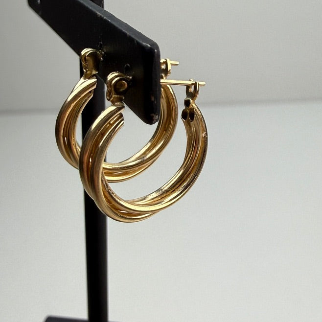 Estate 14k Solid Yellow Gold Small Classic Twisted Hoop, 1.22 g