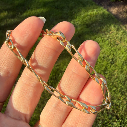 7" Italian Solid 14K Yellow Gold Alternating Link Bracelet, 7.85 g