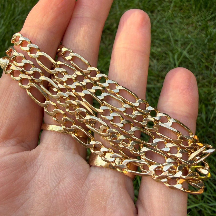 22.25" Italian Solid 14K Yellow Gold Classic Figaro Chain, 16.36 g