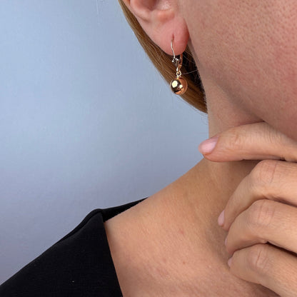 14k Solid Yellow Gold Polished Ball Leverback Drop Earrings, 1.09 g