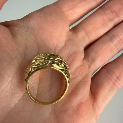 10K Solid Yellow Gold Michael Anthony Open Work Botanical, Ring Size 7.75