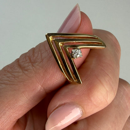 10K Solid Yellow Gold Chevron Diamond Accent Ring, Size 5.25