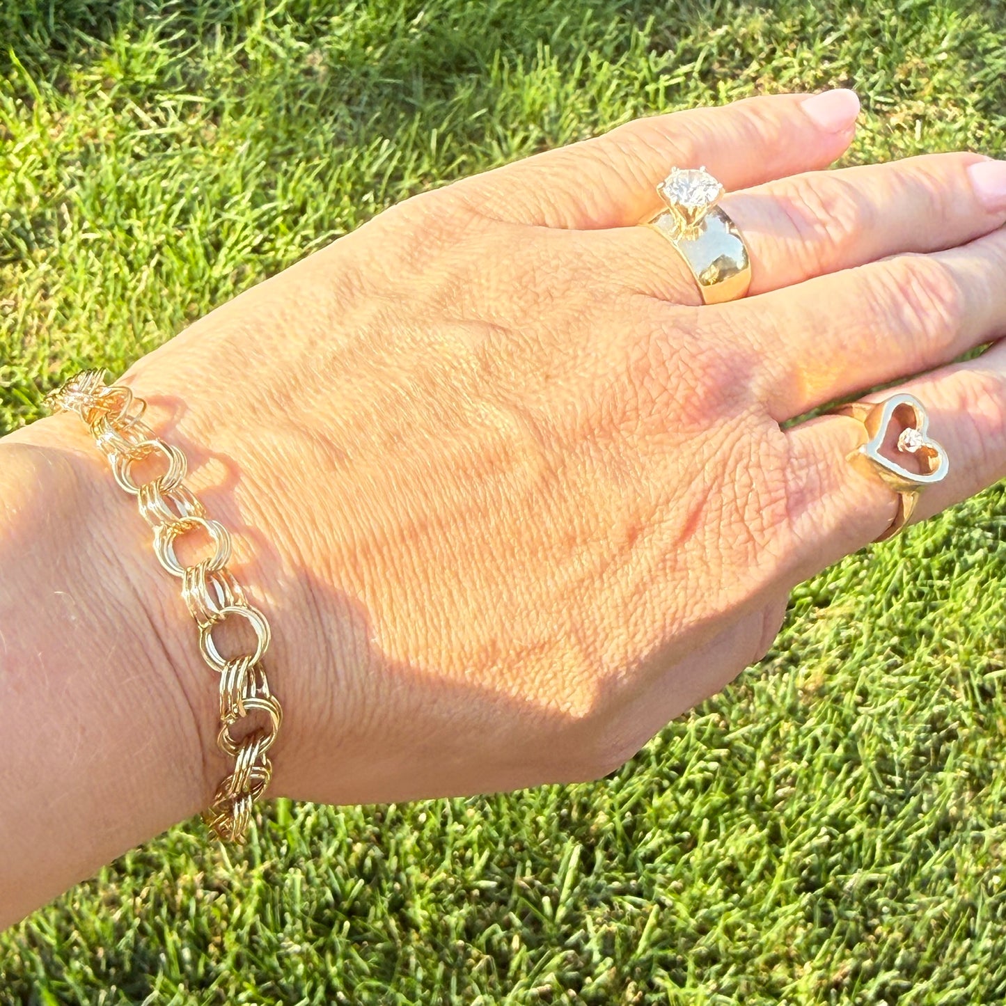 6.5" Vintage Solid 14K Yellow Gold Triple Circle Link Bracelet, 11.23 g