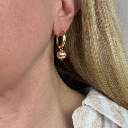 Estate 14k Solid Yellow Gold Hoop with Removable Disco Ball Earrings