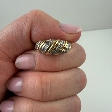 10K Solid Yellow Gold Croissant Diamond Ring, Size 6.25