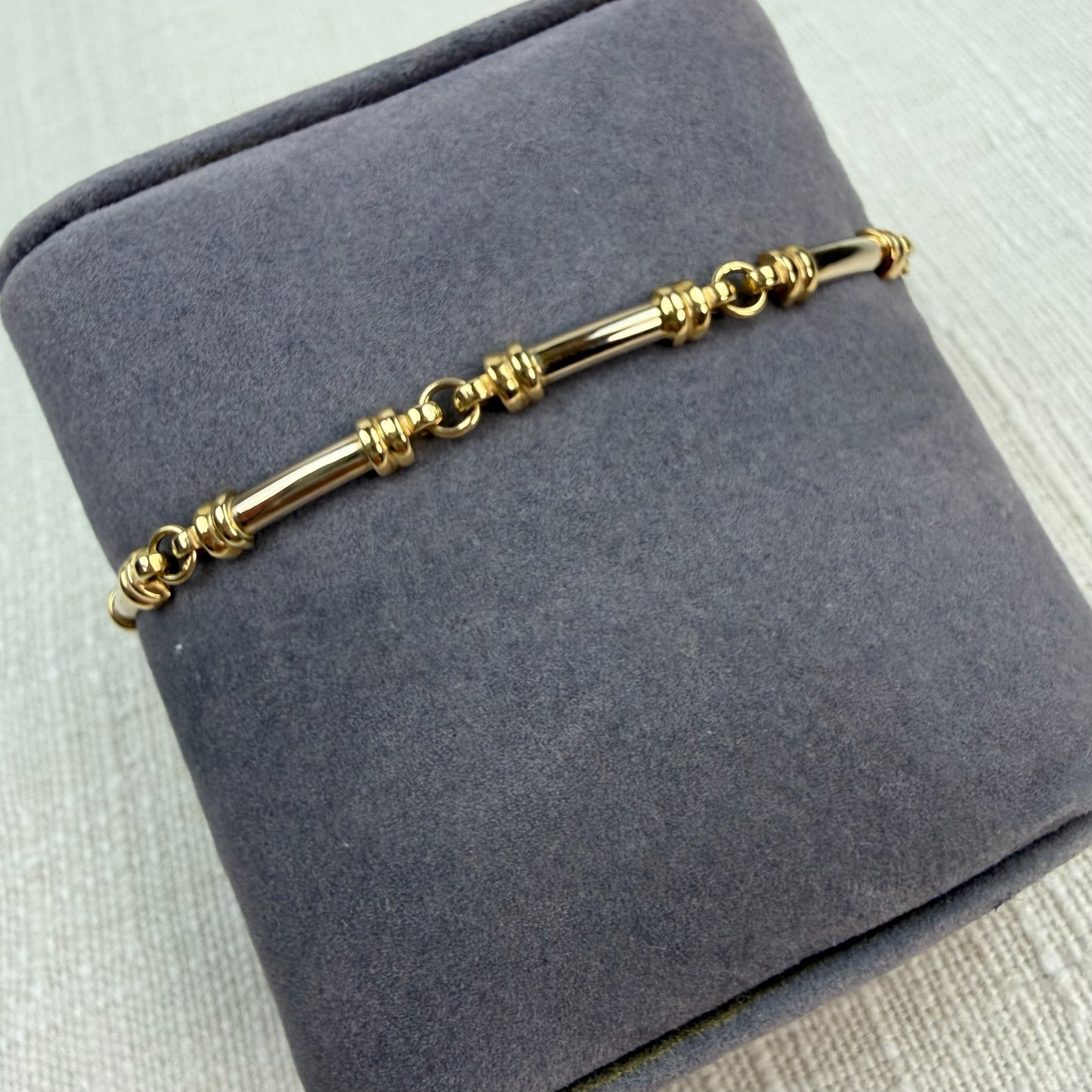 6.75" Solid 14K Two-tone Yellow and White Gold Bar Link Bracelet, 7.62 g