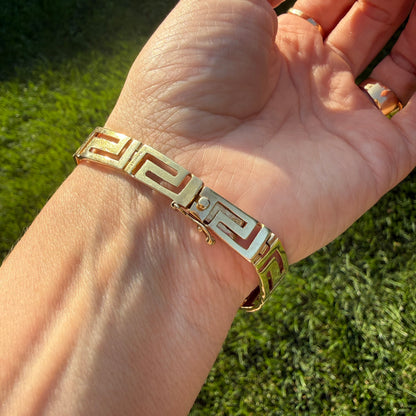 7.25" Bold Solid 14K Yellow Gold Greek Key Graduated Bracelet, 16.90 g