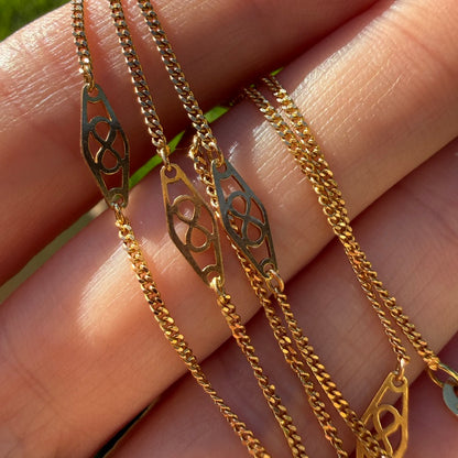 Vintage 18" Italian Solid 14K Yellow Gold Filigree Station Chain, 2.89 g